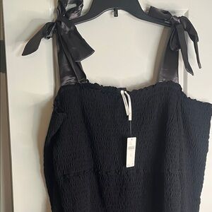 Anthropologie Black Smocked Top with Satin Ties